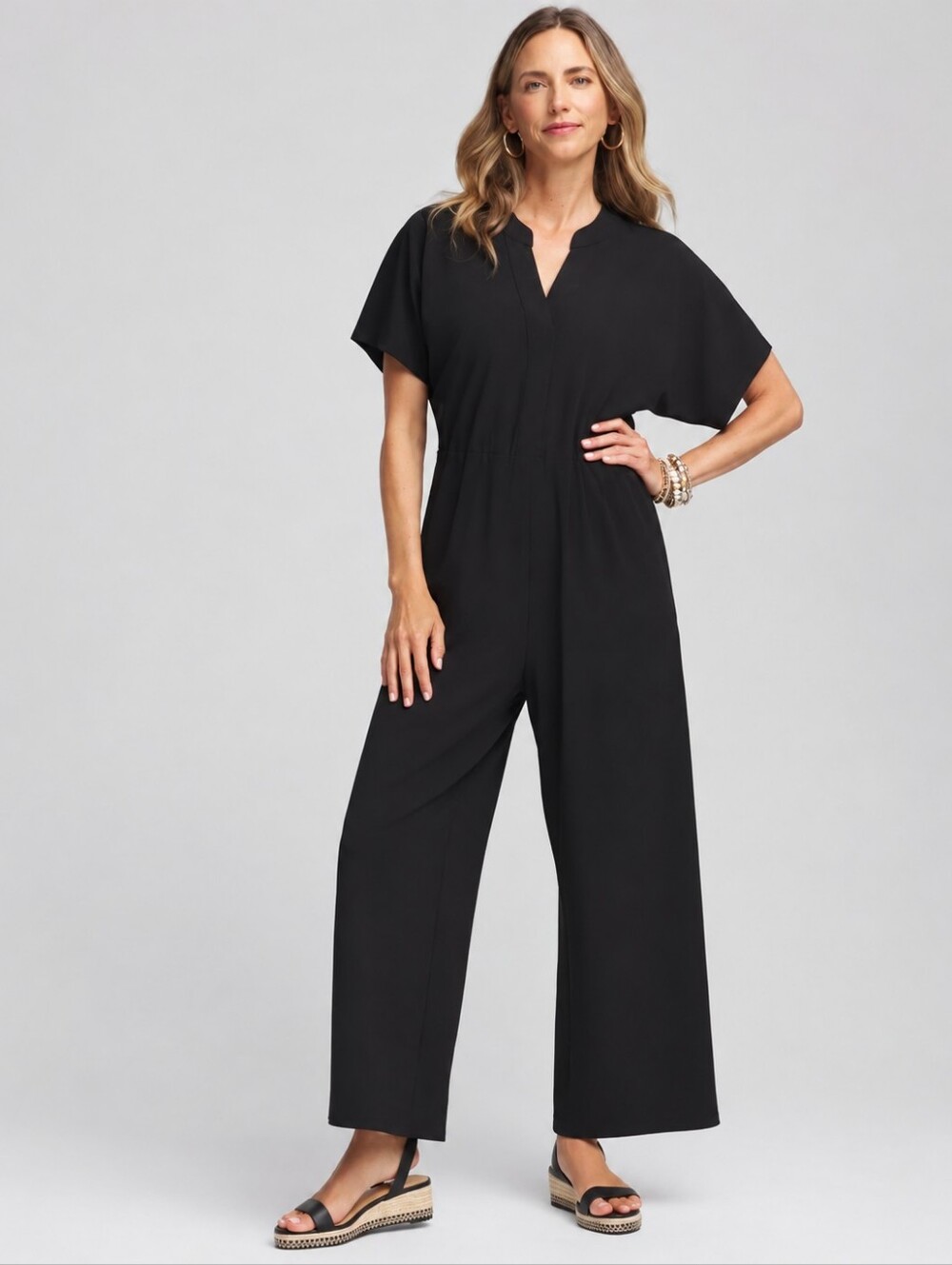Chicos 2  Dolman-Sleeve Jumpsuit Black Sz 12 Large
